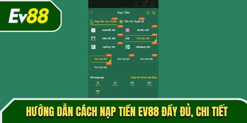 Hướng dẫn cách nạp tiền EV88 đầy đủ, chi tiết